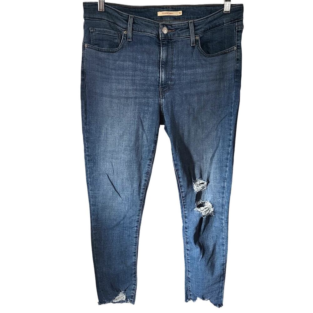 Levi's 711 Skinny Ankle High Rise Distressed Raw Hem Jeans Size 32